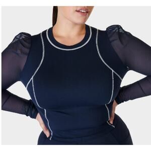 Sweaty Betty NWT Long Puff Sleeve Top In Navy Blue Size XS